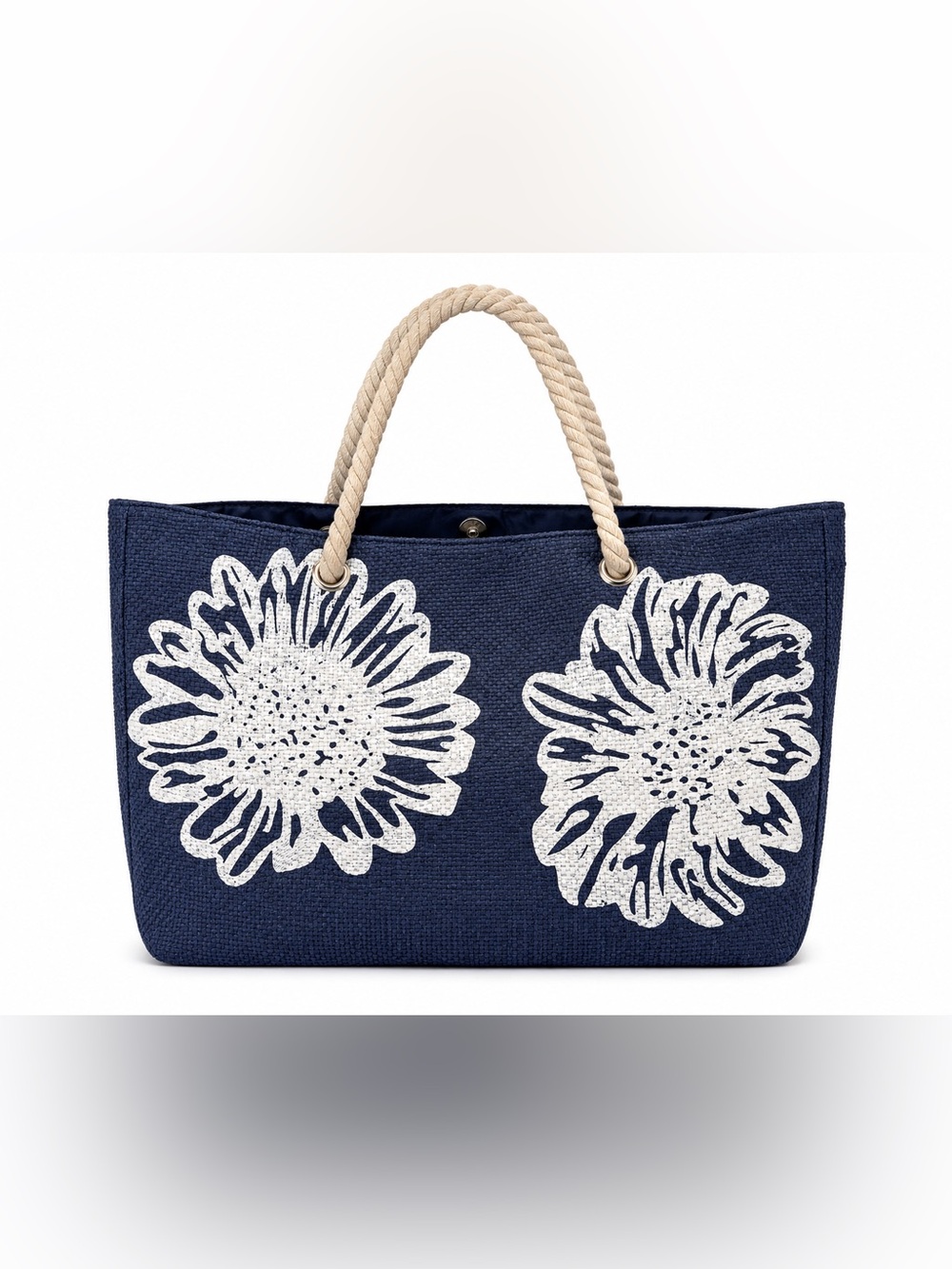 Navy Floral Rope-Handle Tote Bag